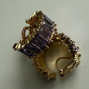 Elegant Gold and Purple Amethyst Hoop Clip On Earrings